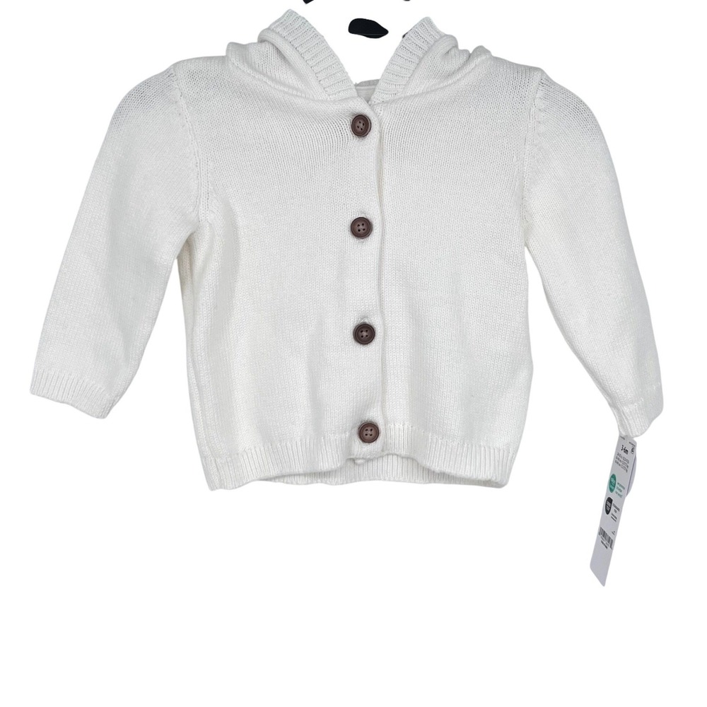 Carter's‎ Child of Mine Hooded Cardigan Girls 3-6M White Bear Ears Button Front
